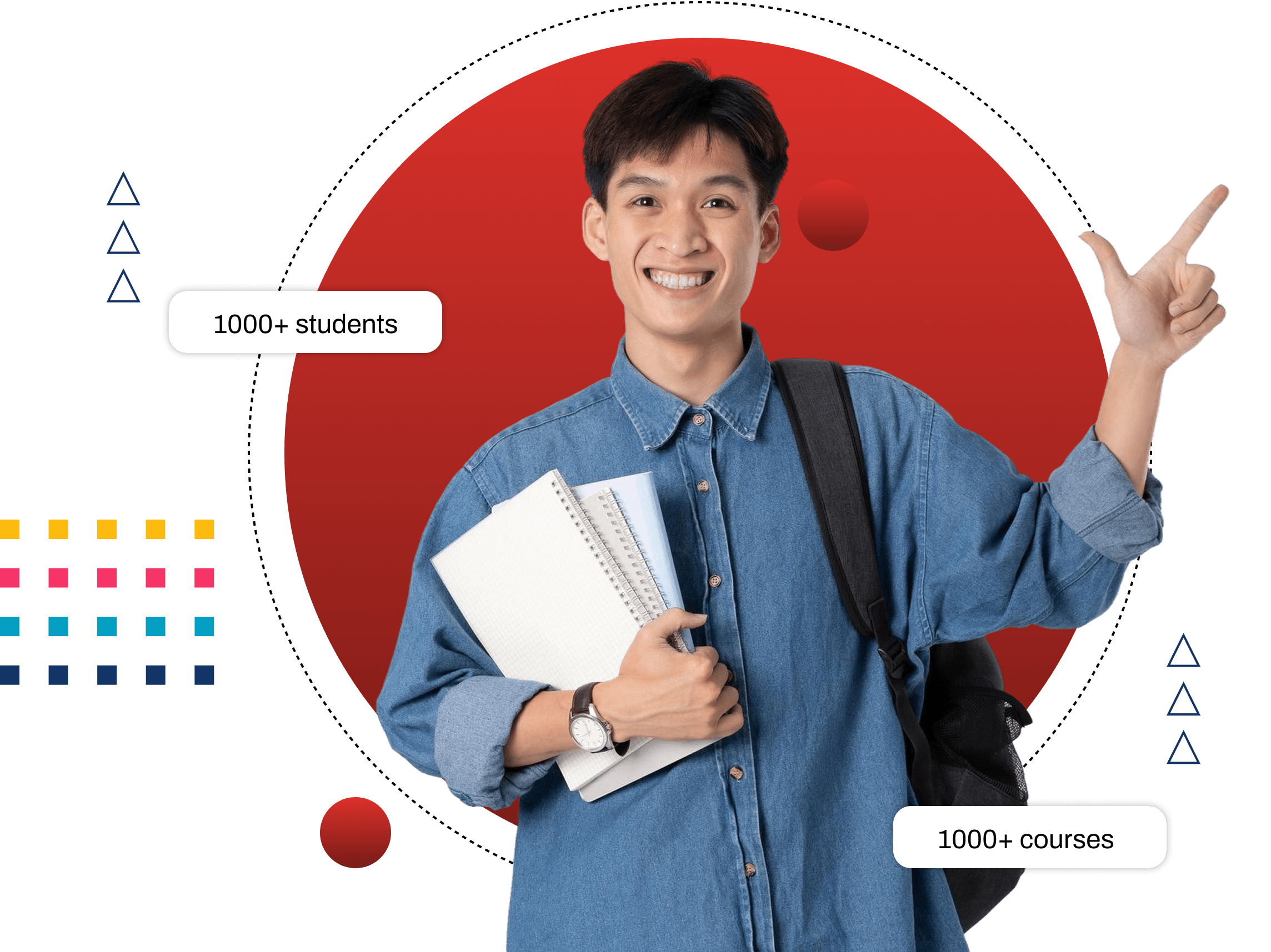 Happy student pointing